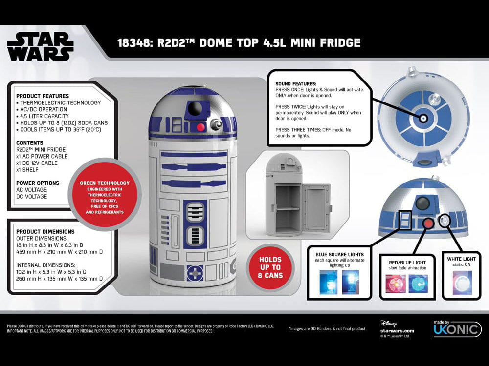 Star Wars Thermoelectric Cooler Mini Fridge R2D2 4.5 l